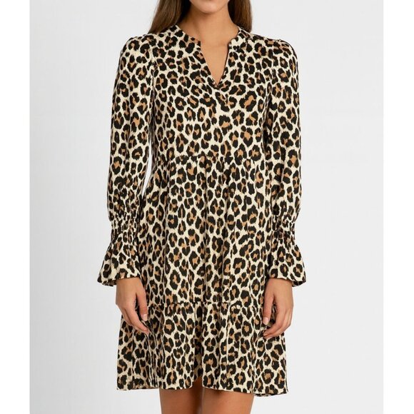 Jude Connally Tammi swing Dress tiered animal leopard print long sleeves small - Picture 1 of 8